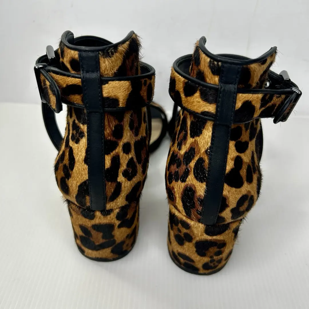 VIA SPIGA 豹纹小腿毛粗跟绑带尺寸 US 8 M EUR38 真毛皮-