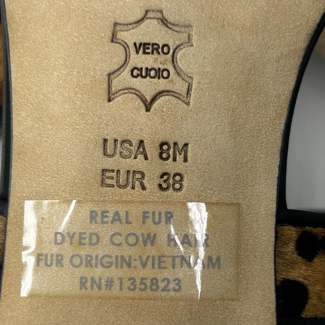 VIA SPIGA 豹纹小腿毛粗跟绑带尺寸 US 8 M EUR38 真毛皮-