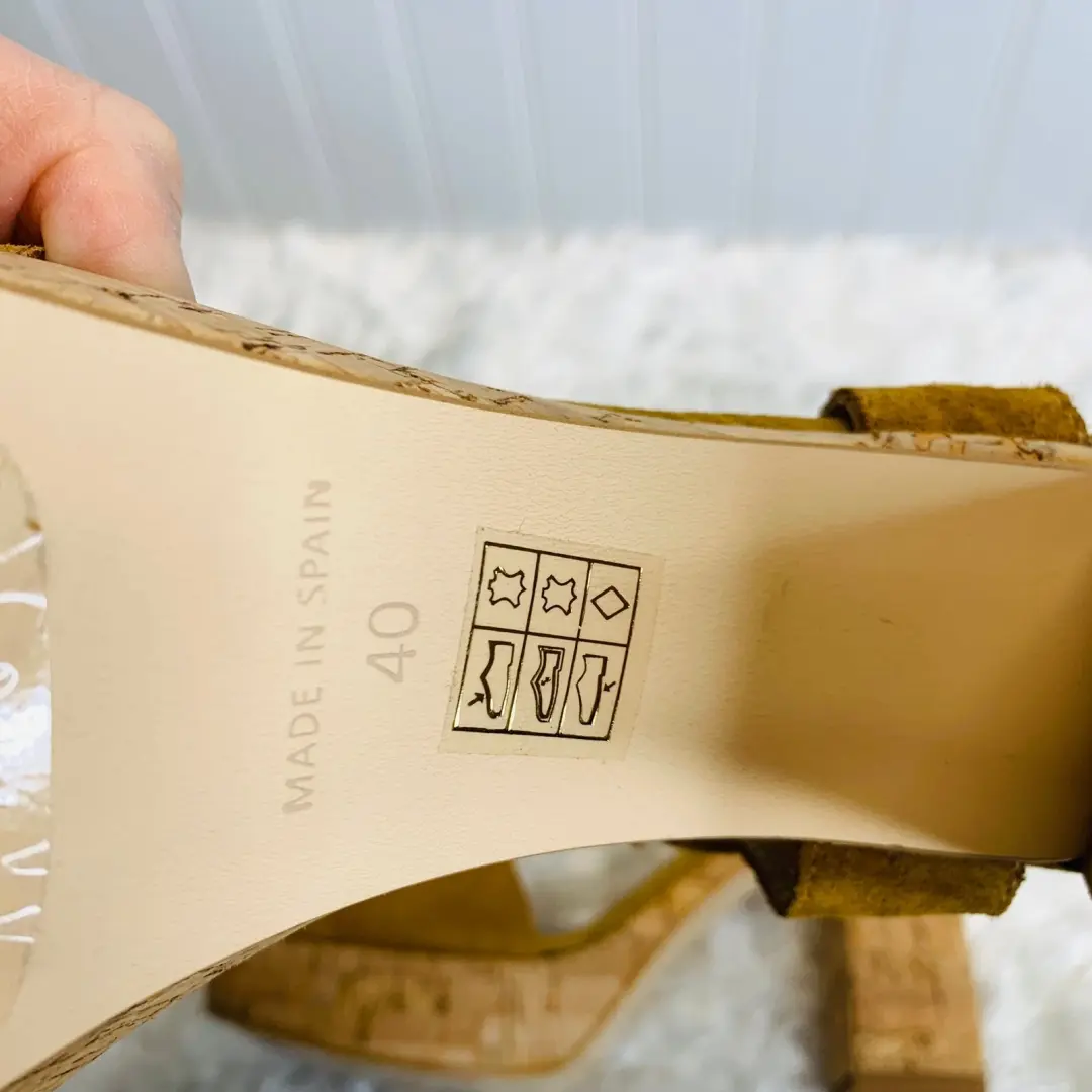 Free People Brook 麂皮绒厚底高跟鞋软木鞋底芥末金骆驼尺寸 40-