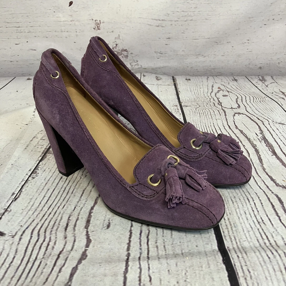 The Original Car Shoe Pumps 女式 37EU 6.5US 紫色麂皮绒流苏高跟鞋-