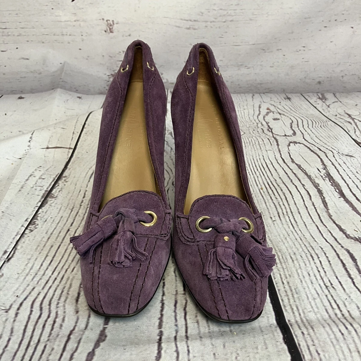 The Original Car Shoe Pumps 女式 37EU 6.5US 紫色麂皮绒流苏高跟鞋-