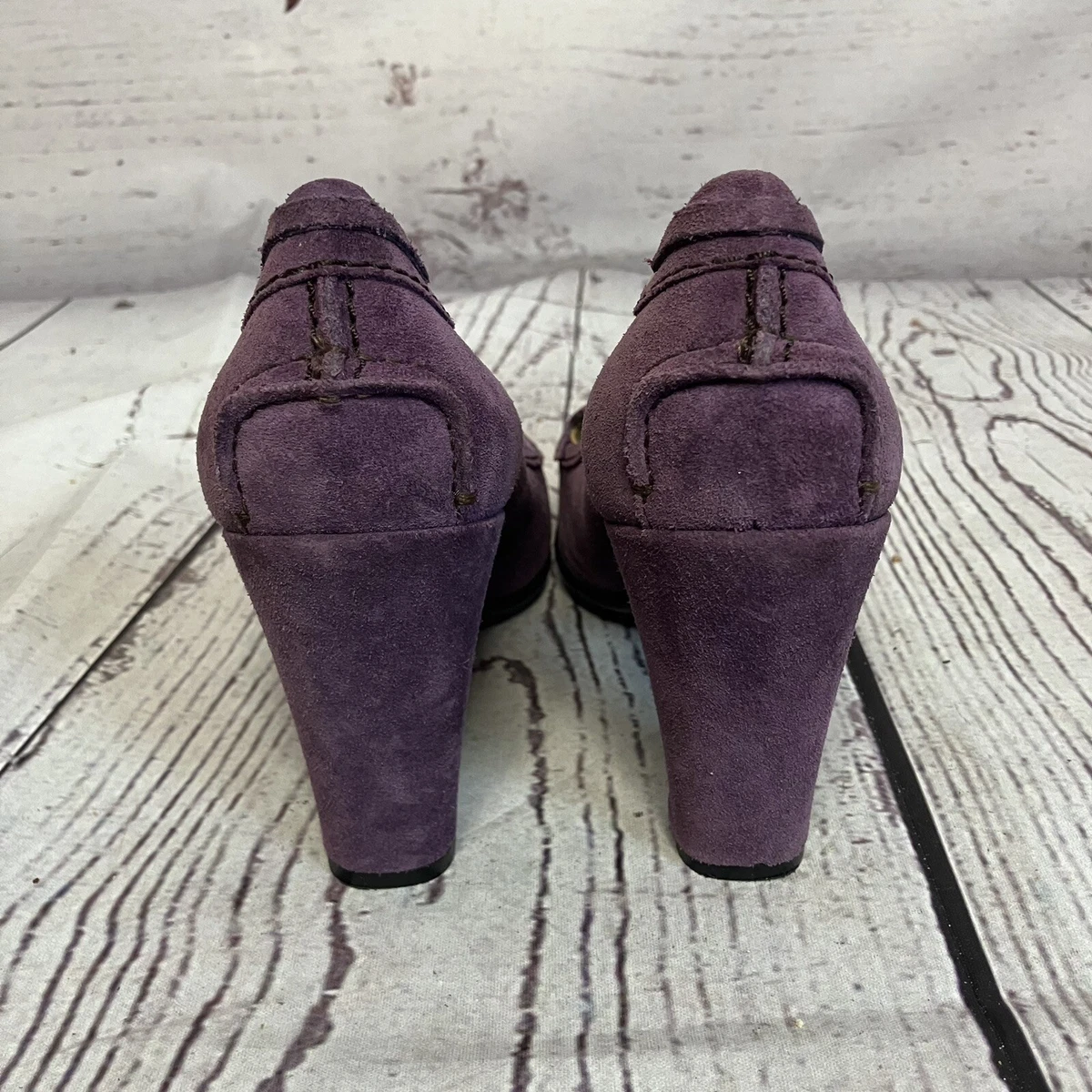 The Original Car Shoe Pumps 女式 37EU 6.5US 紫色麂皮绒流苏高跟鞋-