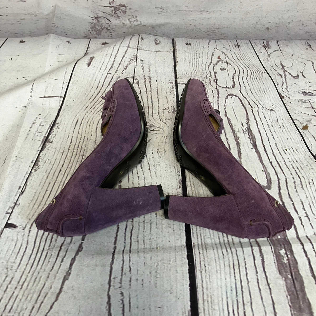 The Original Car Shoe Pumps 女式 37EU 6.5US 紫色麂皮绒流苏高跟鞋-