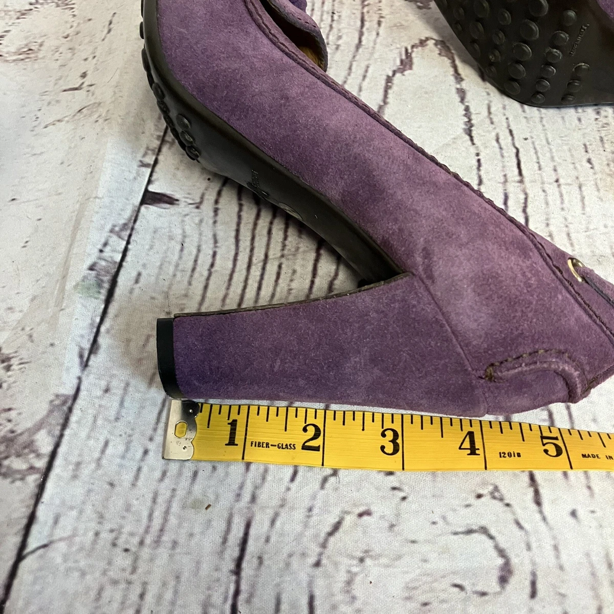 The Original Car Shoe Pumps 女式 37EU 6.5US 紫色麂皮绒流苏高跟鞋-