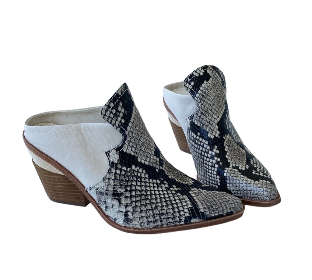 GIANNI BINI 女式 6M 皮革 Macnelle 蛇皮尖头穆勒鞋一脚蹬堆叠-
