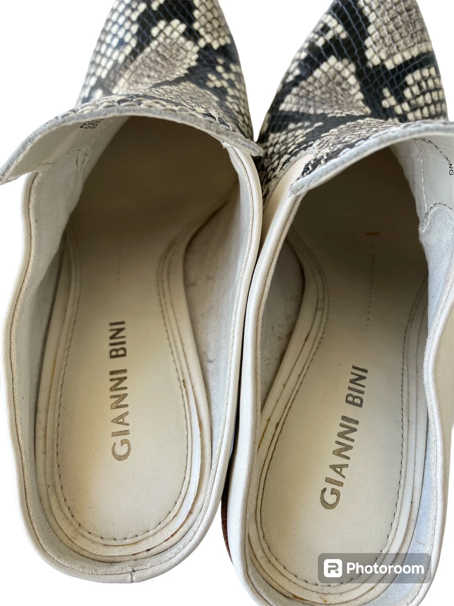 GIANNI BINI 女式 6M 皮革 Macnelle 蛇皮尖头穆勒鞋一脚蹬堆叠-