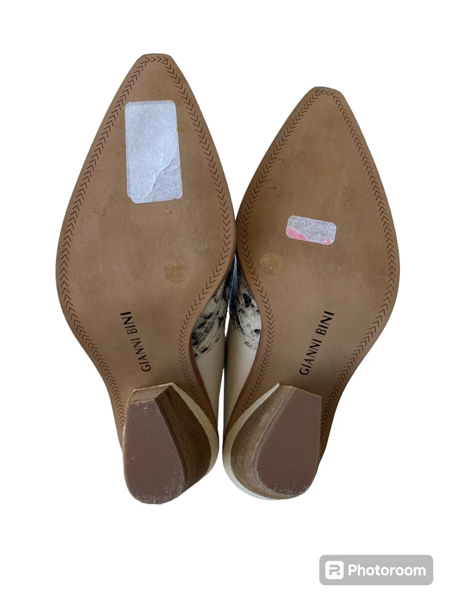 GIANNI BINI 女式 6M 皮革 Macnelle 蛇皮尖头穆勒鞋一脚蹬堆叠-
