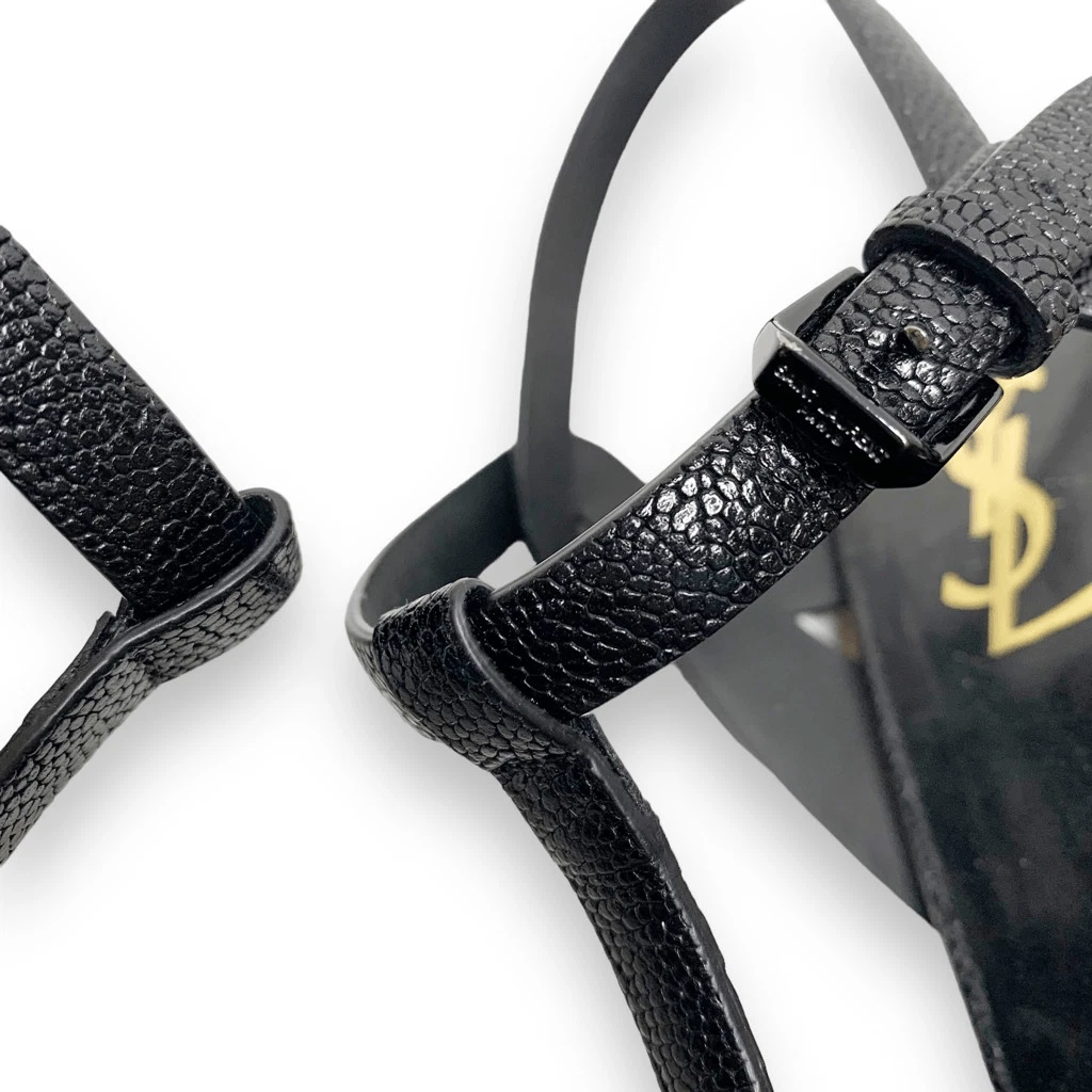 Saint Laurent Tribute 黑色粒面皮革厚底高跟鞋凉鞋 40.5 码-