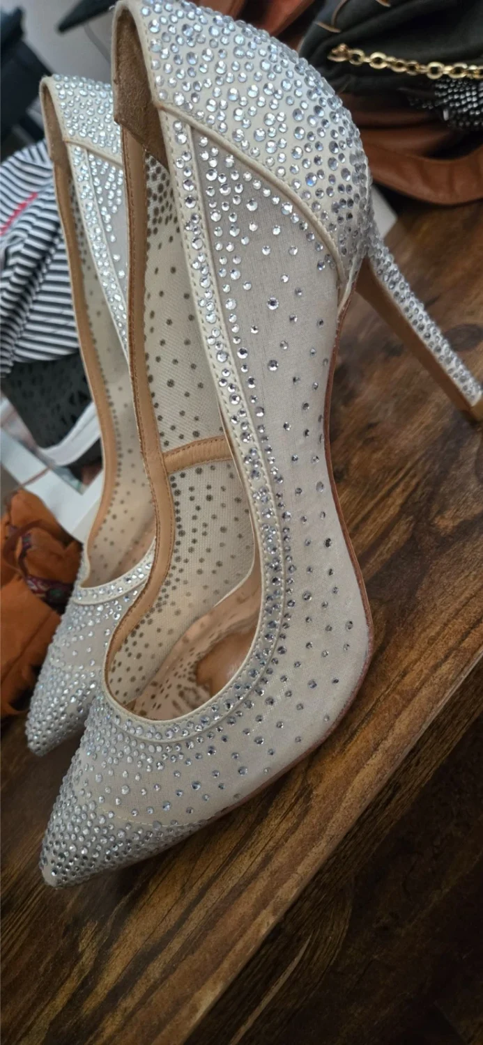 Badgley Mischka 水钻高跟鞋 7 码裸网高跟鞋婚礼正装鞋-