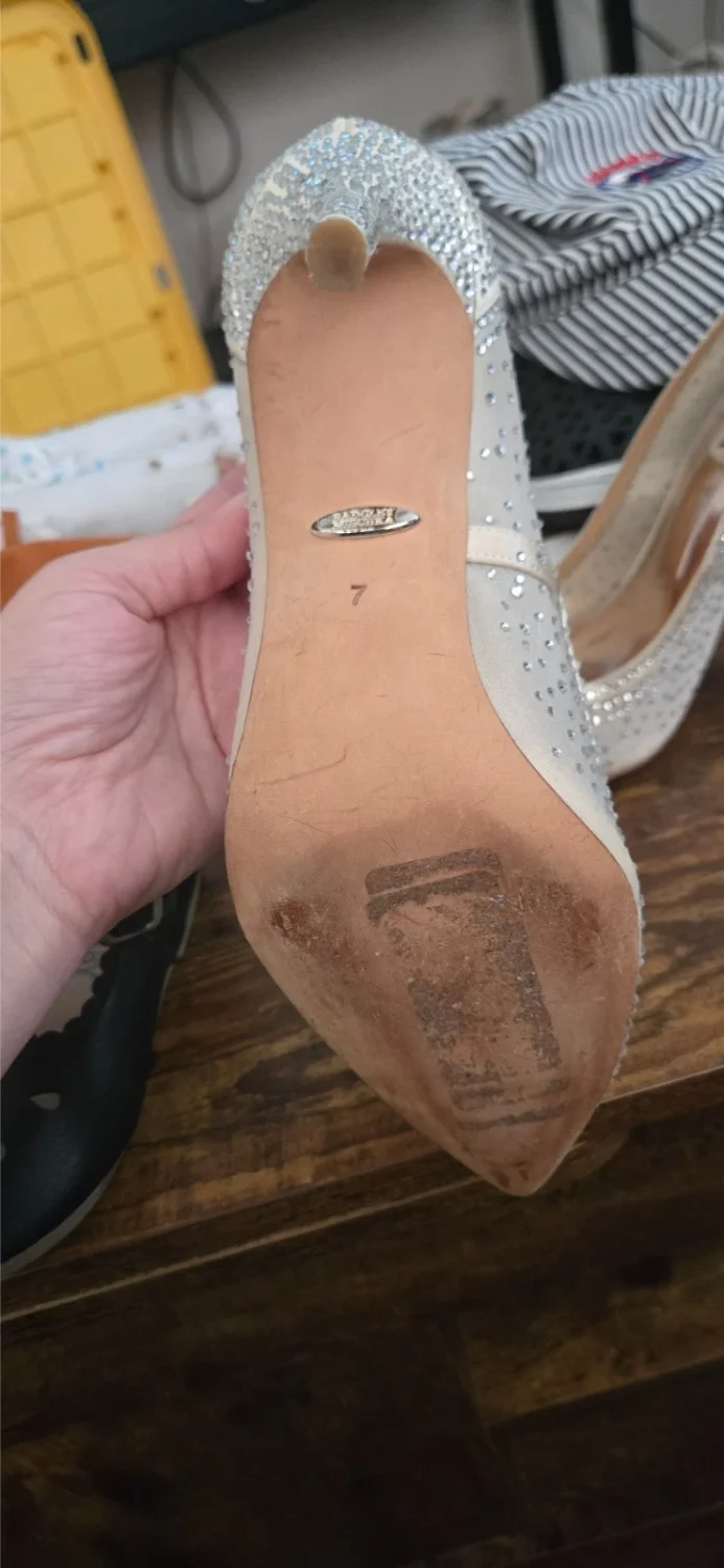 Badgley Mischka 水钻高跟鞋 7 码裸网高跟鞋婚礼正装鞋-