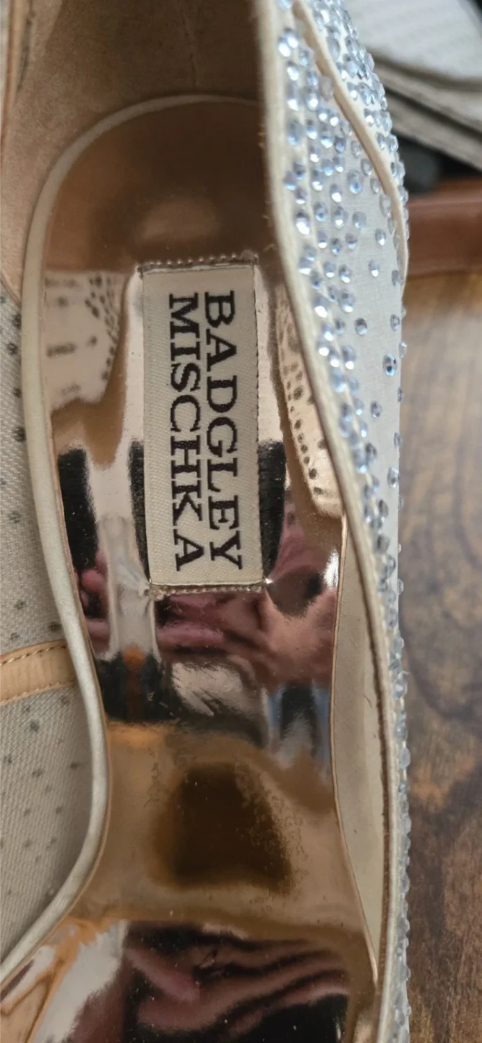 Badgley Mischka 水钻高跟鞋 7 码裸网高跟鞋婚礼正装鞋-