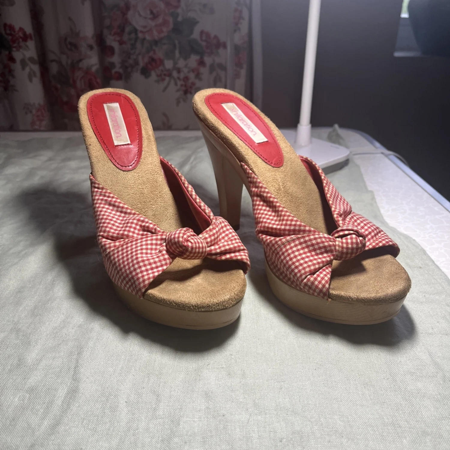 老式 HOT PEEP TOE GINGHAM MULES! 8码-
