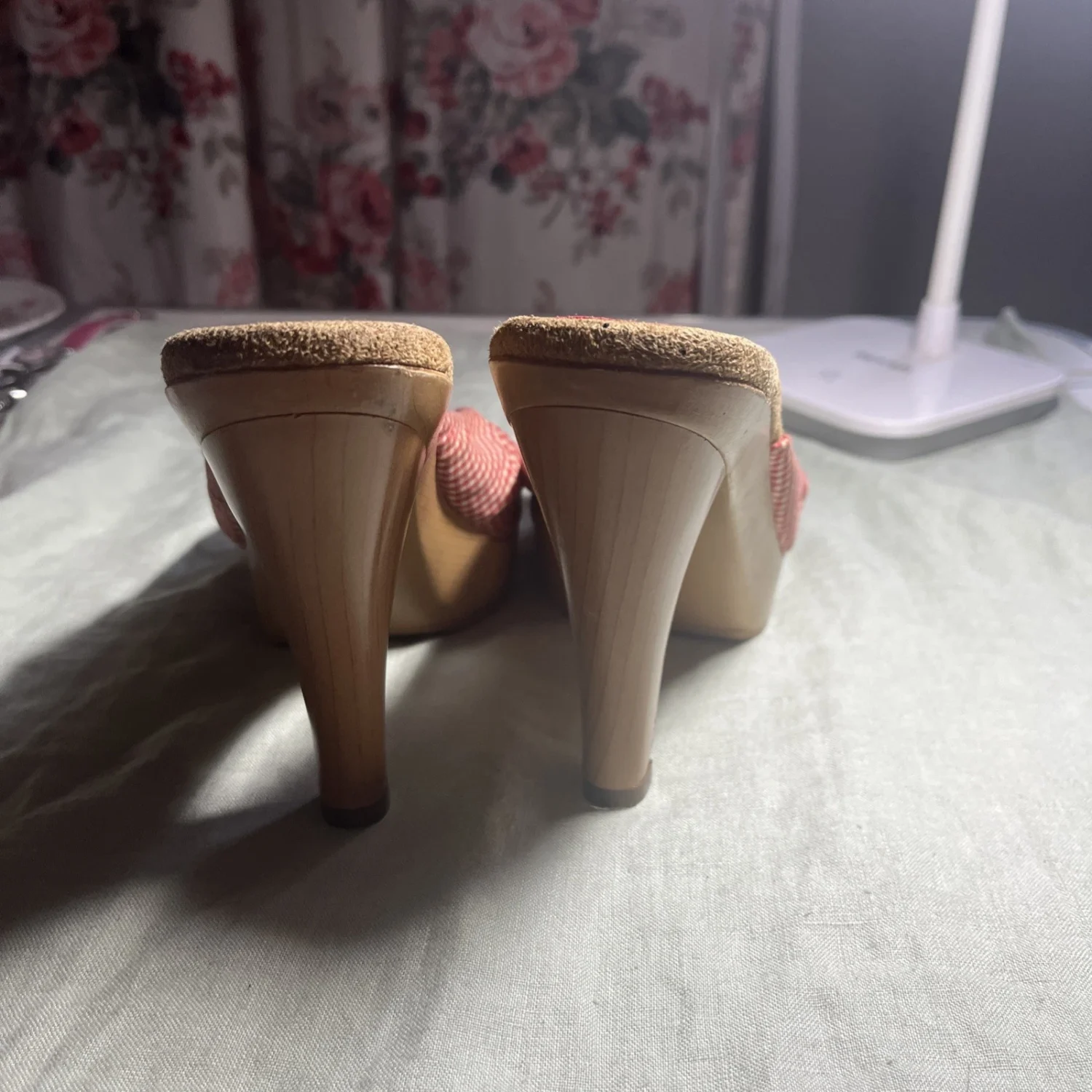 老式 HOT PEEP TOE GINGHAM MULES! 8码-