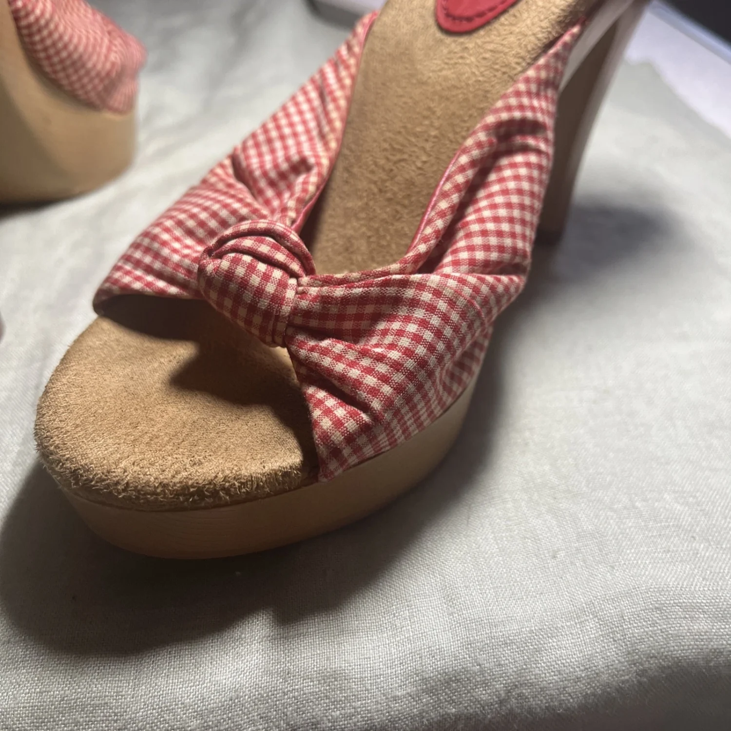 老式 HOT PEEP TOE GINGHAM MULES! 8码-