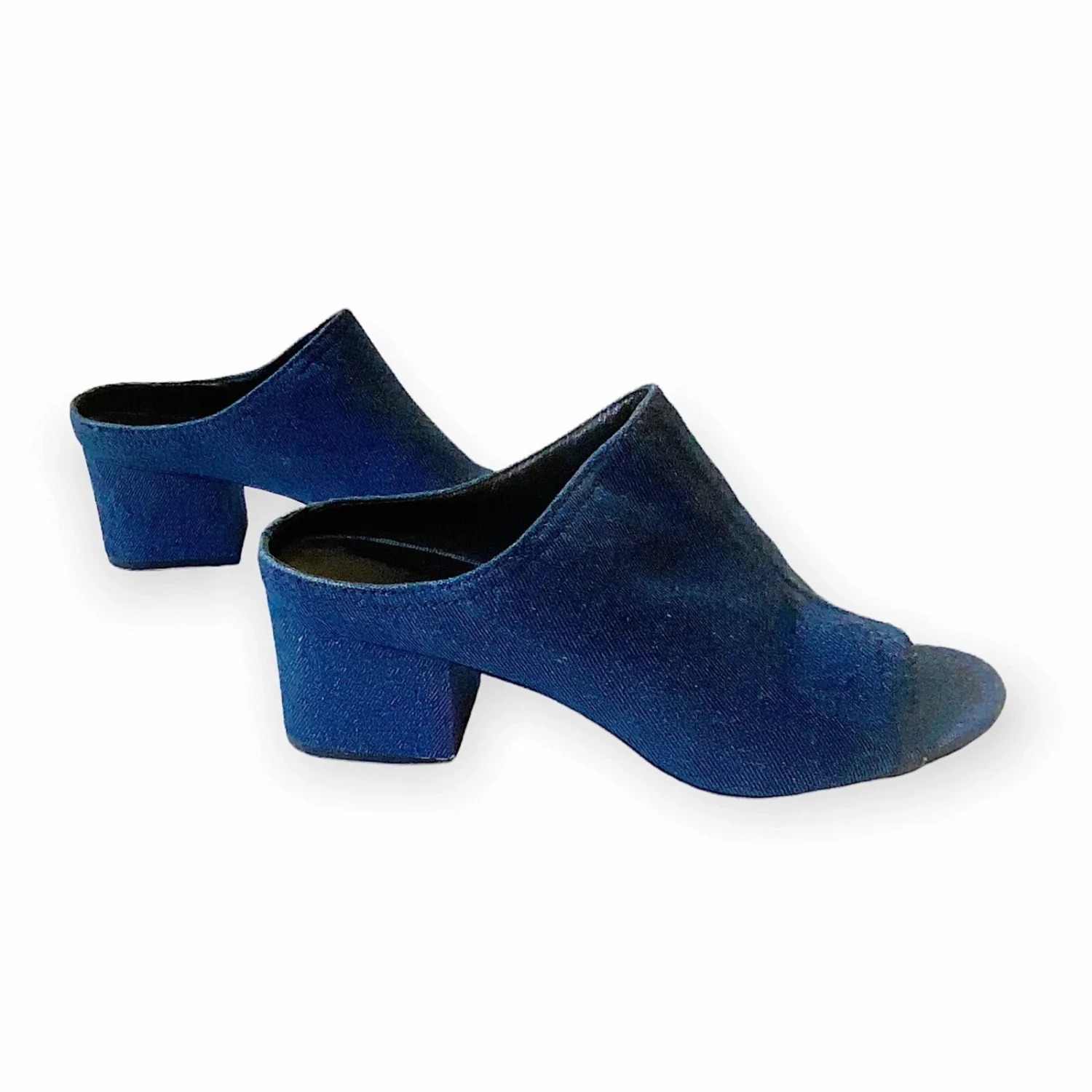 3.1 Phillip Lim Cube 牛仔粗跟骡子凉鞋,深色牛仔布-