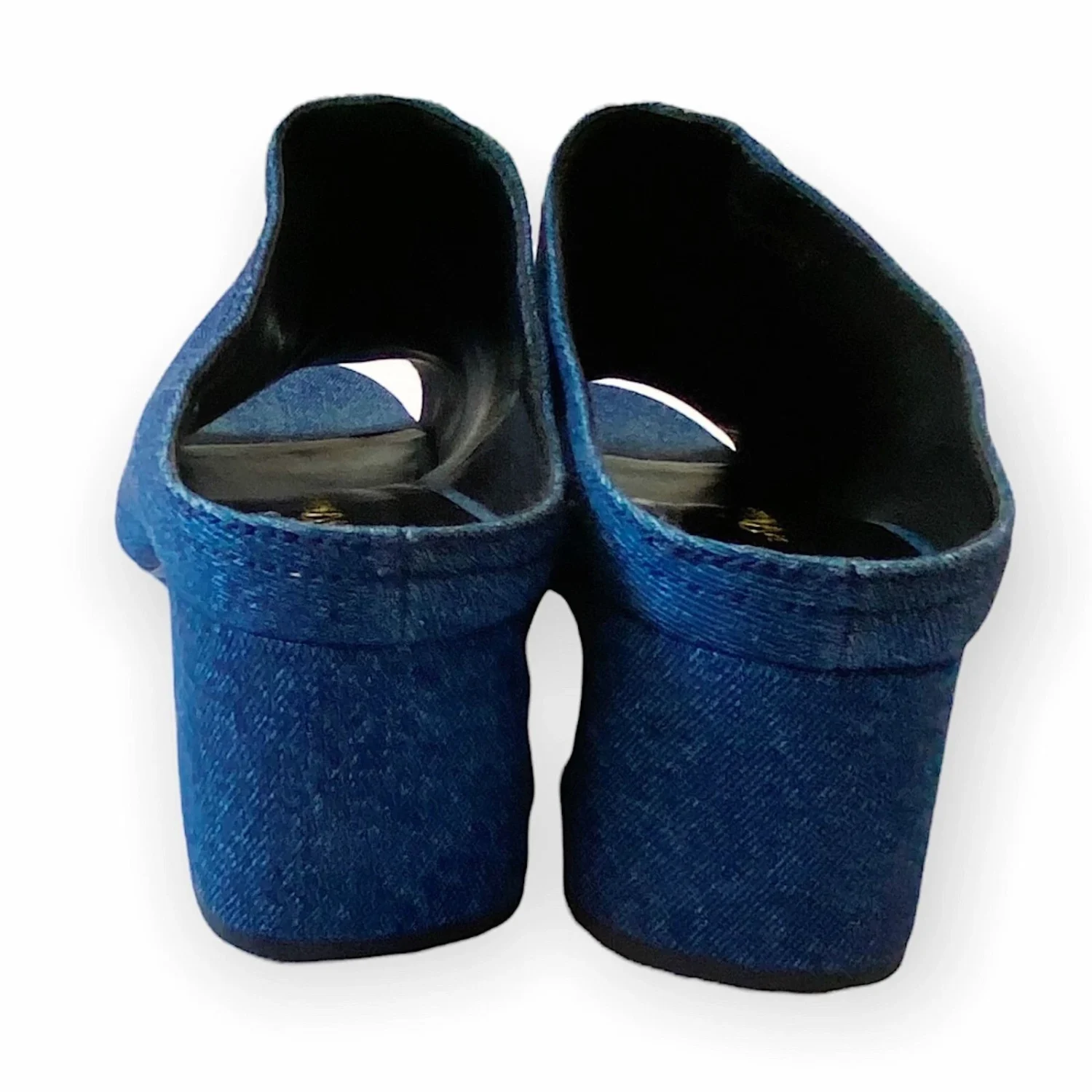 3.1 Phillip Lim Cube 牛仔粗跟骡子凉鞋,深色牛仔布-