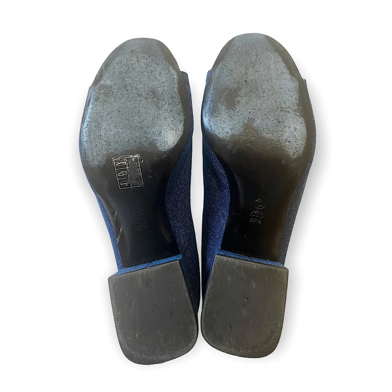 3.1 Phillip Lim Cube 牛仔粗跟骡子凉鞋,深色牛仔布-