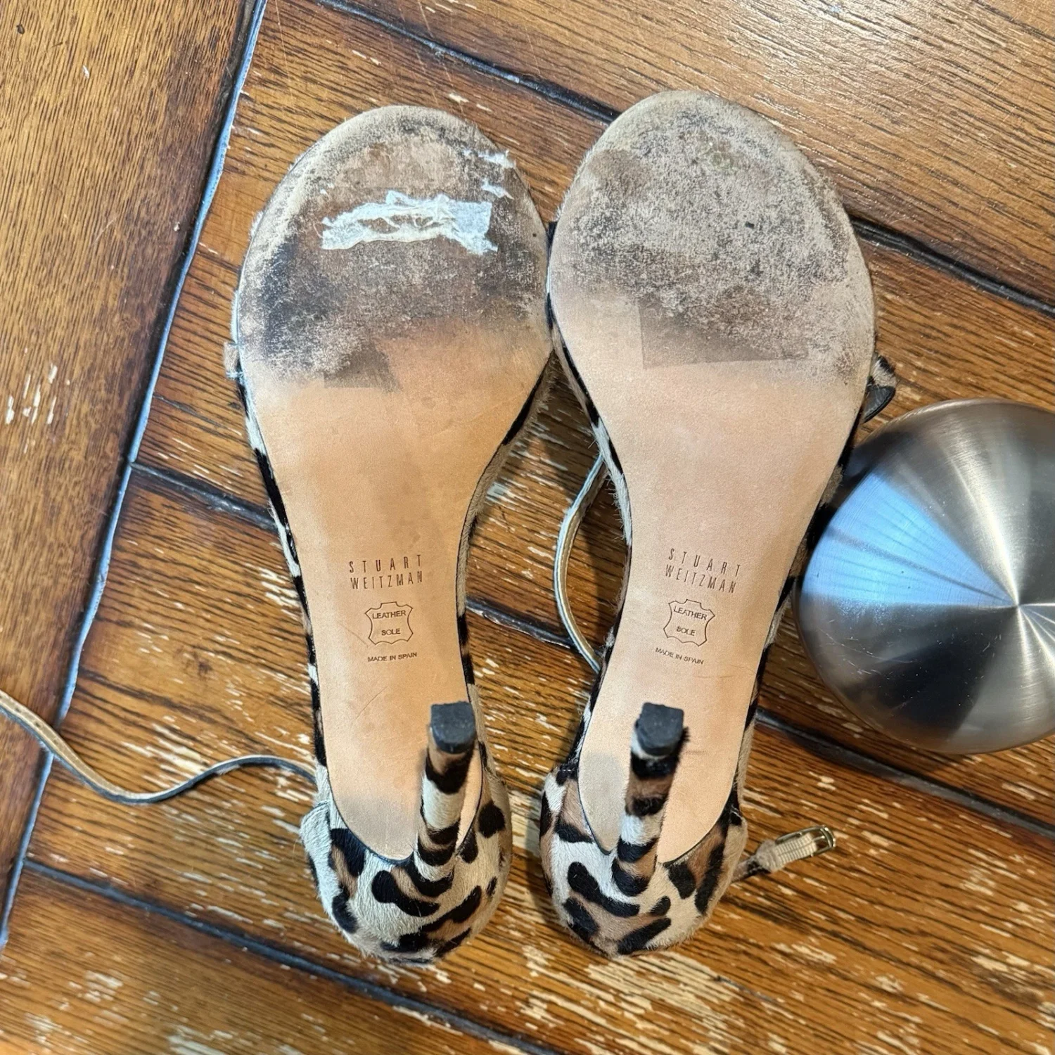 Stuart Weitzman 动物印花绑带细高跟鞋踝带皮革高跟鞋 10-