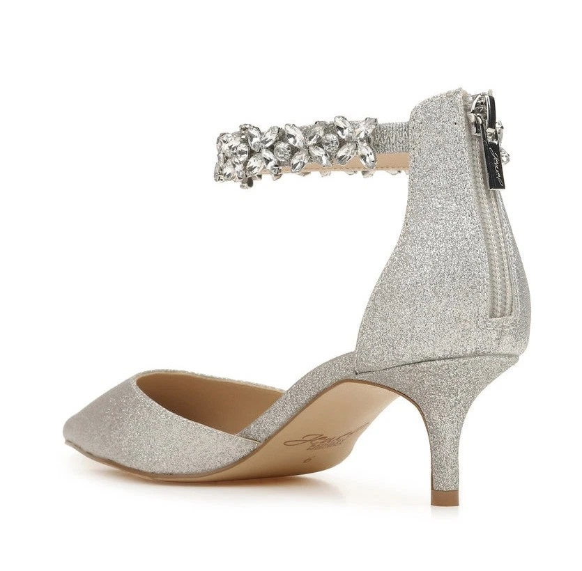 Jewel Badgley Mischka 鞋女式 5 码银色闪光水钻踝带-