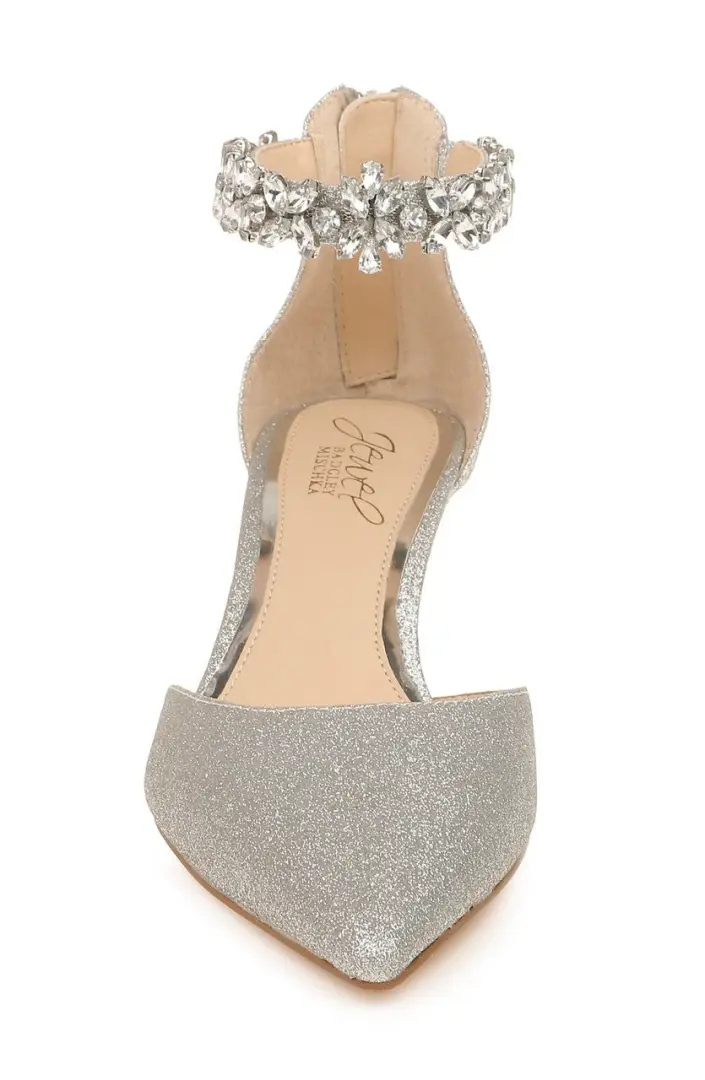 Jewel Badgley Mischka 鞋女式 5 码银色闪光水钻踝带-