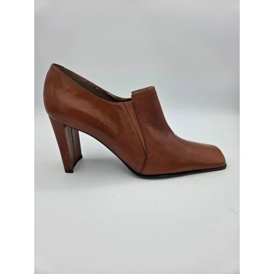 Nine West N-Dapple 女式皮革方头粗跟 Shooties 棕色 8.5M 码-
