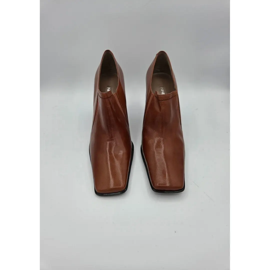 Nine West N-Dapple 女式皮革方头粗跟 Shooties 棕色 8.5M 码-