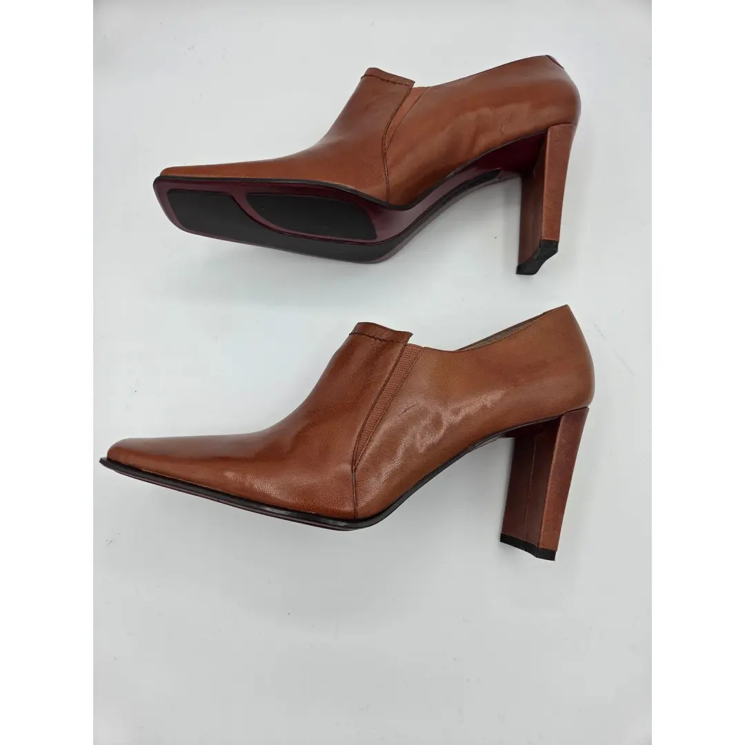 Nine West N-Dapple 女式皮革方头粗跟 Shooties 棕色 8.5M 码-