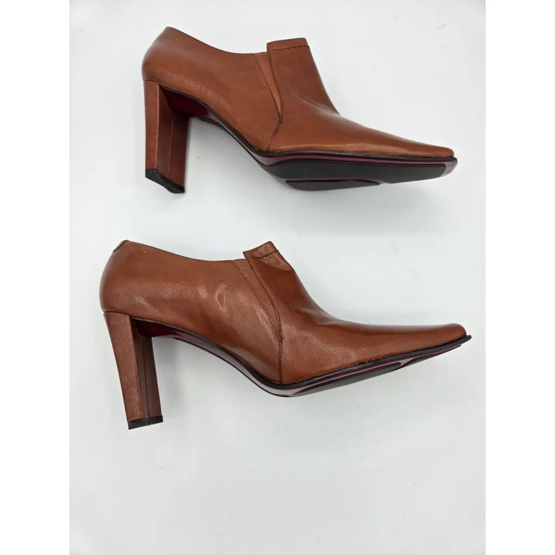 Nine West N-Dapple 女式皮革方头粗跟 Shooties 棕色 8.5M 码-