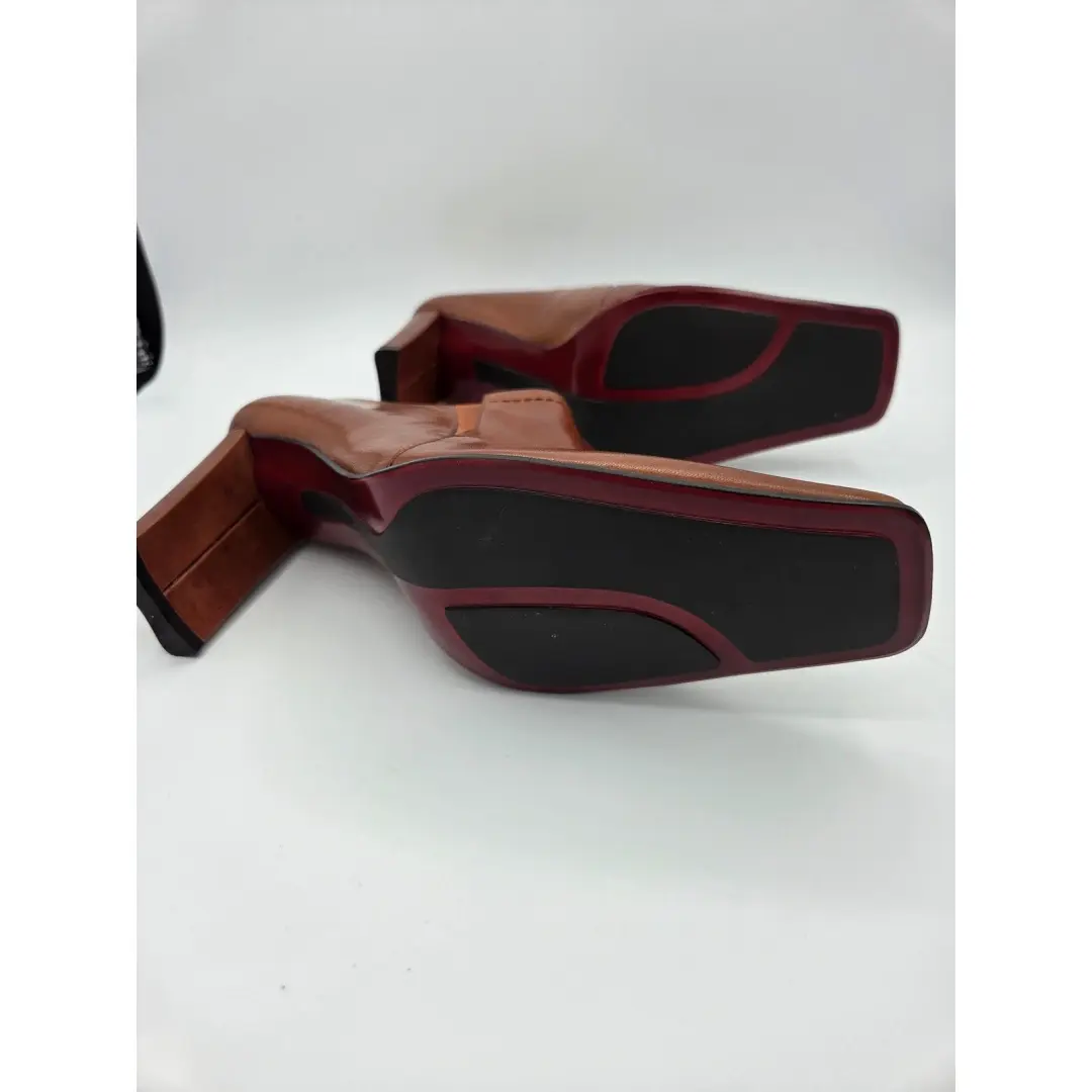 Nine West N-Dapple 女式皮革方头粗跟 Shooties 棕色 8.5M 码-