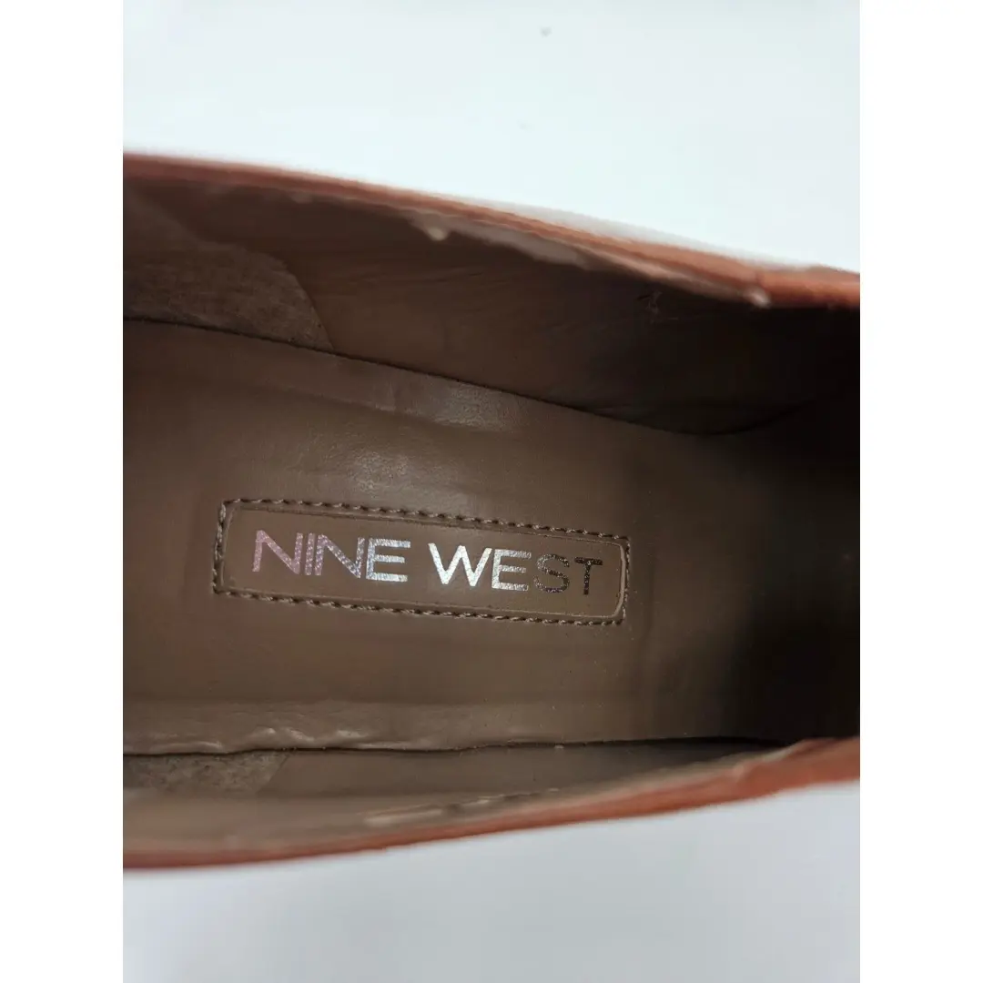 Nine West N-Dapple 女式皮革方头粗跟 Shooties 棕色 8.5M 码-