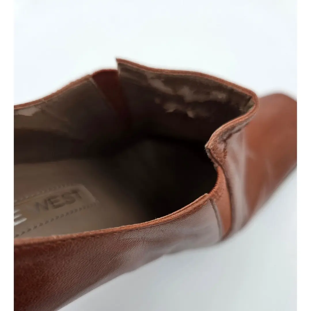 Nine West N-Dapple 女式皮革方头粗跟 Shooties 棕色 8.5M 码-