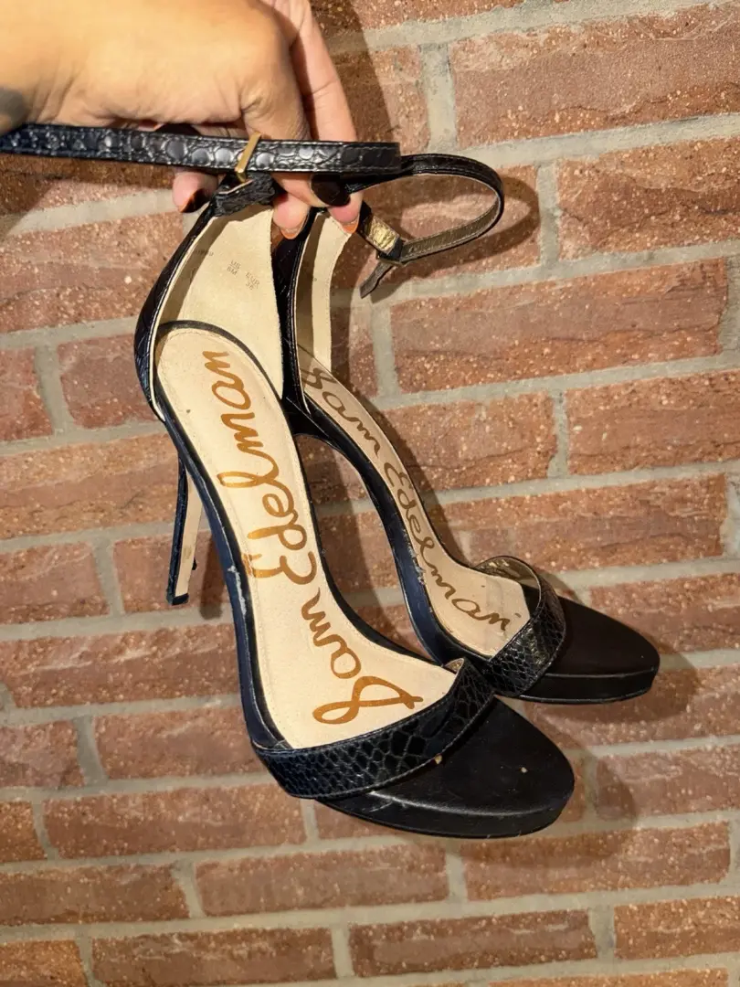 Sam Edelman 人造 Croc 女式黑色高跟鞋 8 码二手-