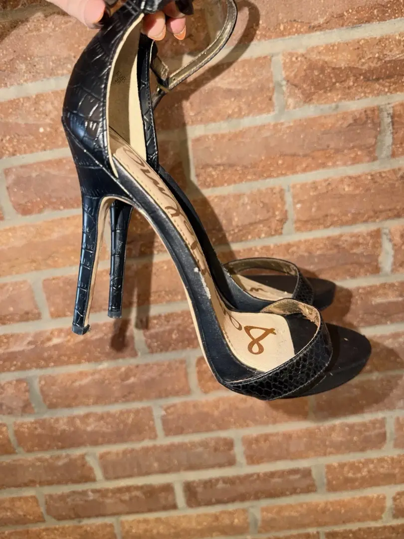 Sam Edelman 人造 Croc 女式黑色高跟鞋 8 码二手-
