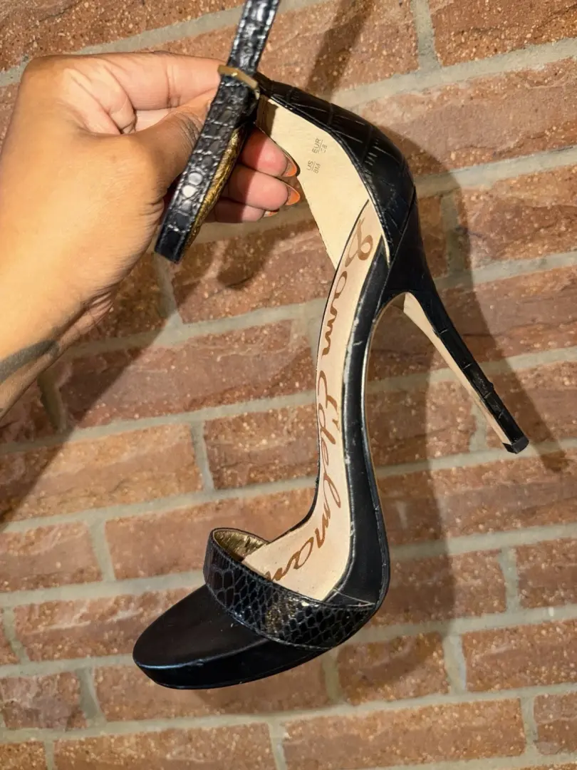 Sam Edelman 人造 Croc 女式黑色高跟鞋 8 码二手-