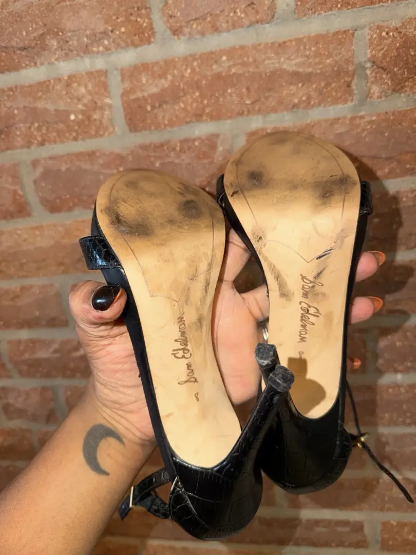 Sam Edelman 人造 Croc 女式黑色高跟鞋 8 码二手-