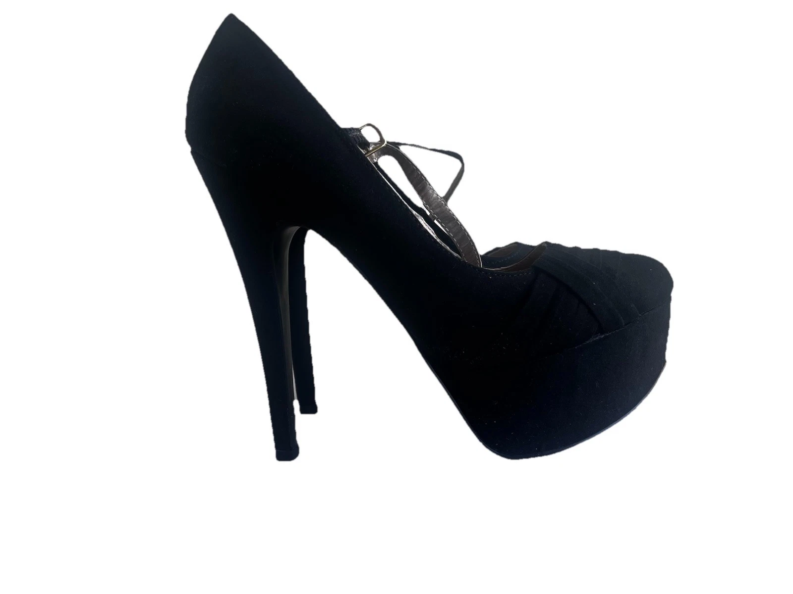 CHARLOTTE RUSSE Penelope 麂皮高跟鞋黑色带盒尺寸 7 鞋跟 5.5 英寸-