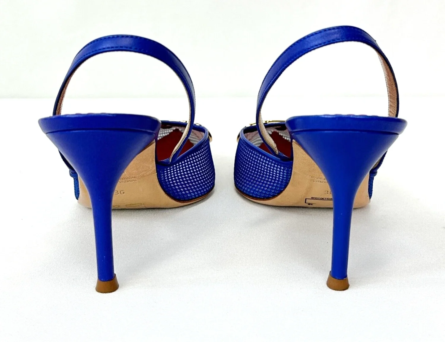 CAROLINA HERRERA 36 Slingback 80 网眼泵 5.5 蓝色金色标志扣背-