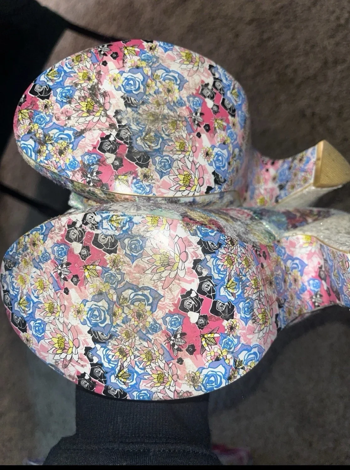 Irregular Choice女式多色花卉闪光蝴蝶结皮革高跟鞋美国8 M-