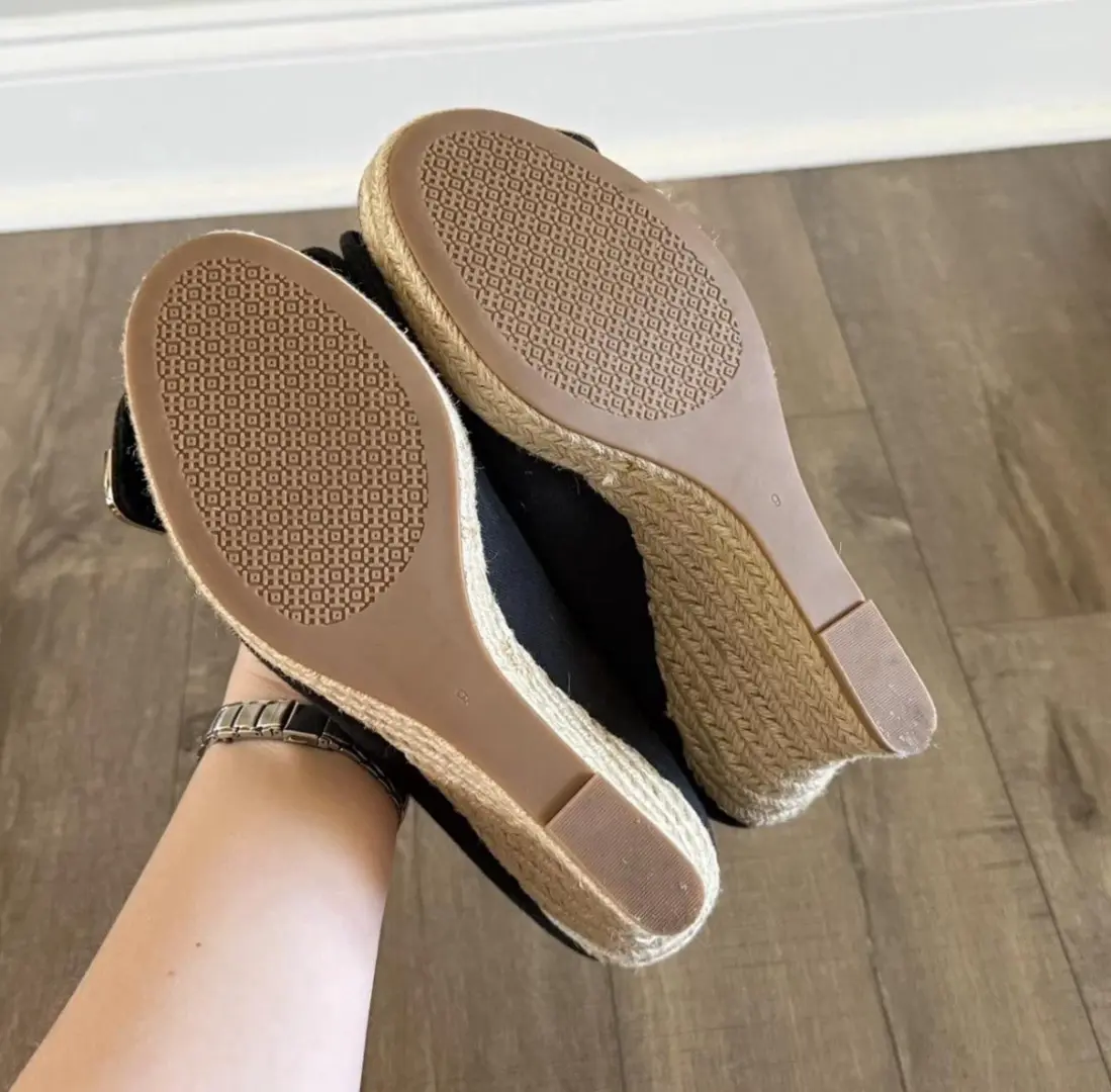 Tory Burch 女式 Dory 坡跟高跟鞋露趾蝴蝶结标志 9 码-