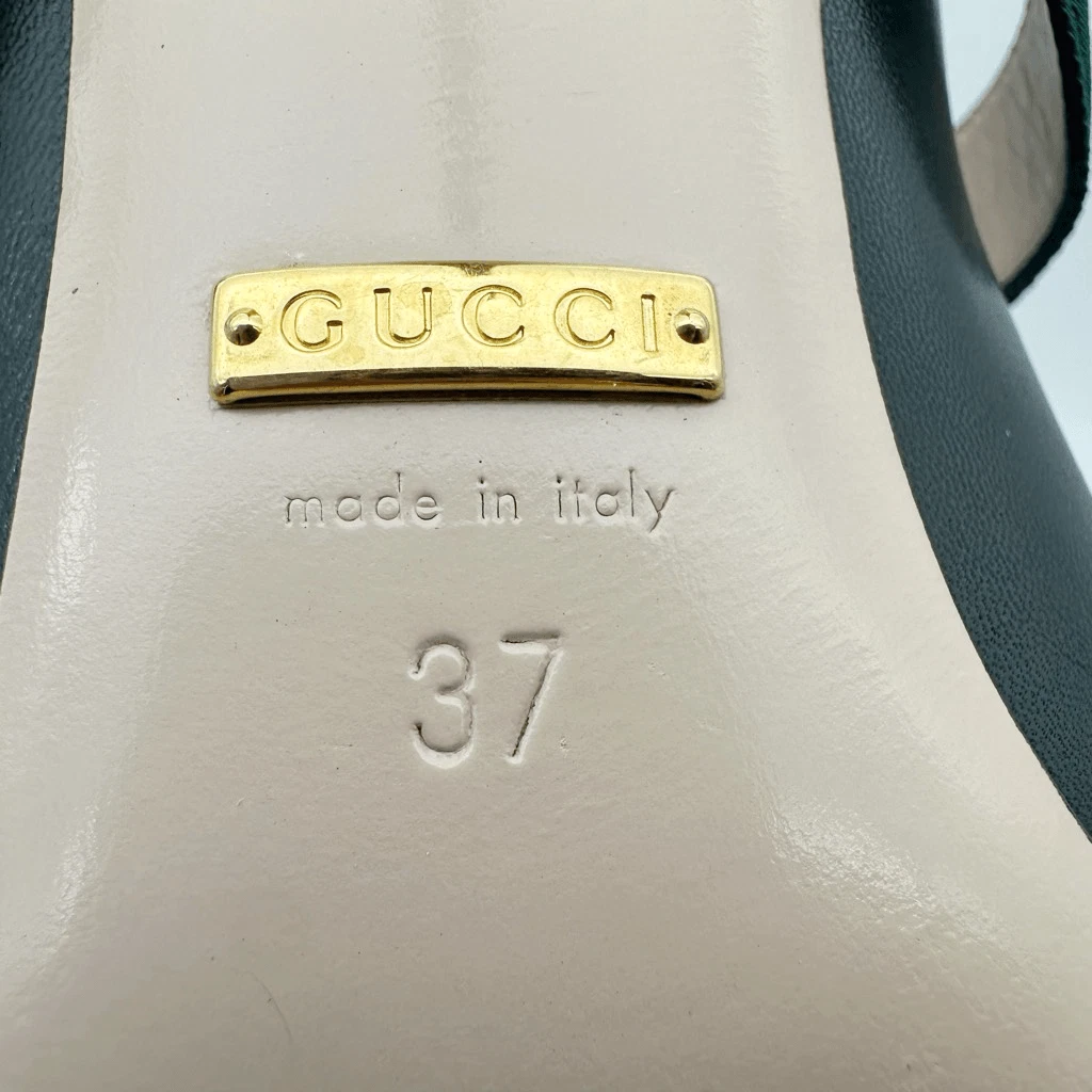 GUCCI Sylvie 黑色皮革高跟鞋 37 码 US 7 Web Mary Jane 扣带-