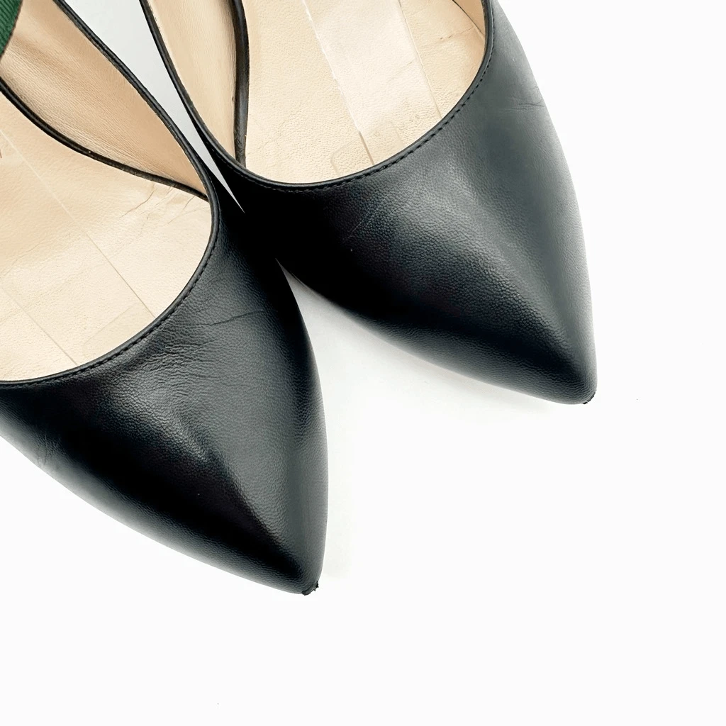 GUCCI Sylvie 黑色皮革高跟鞋 37 码 US 7 Web Mary Jane 扣带-