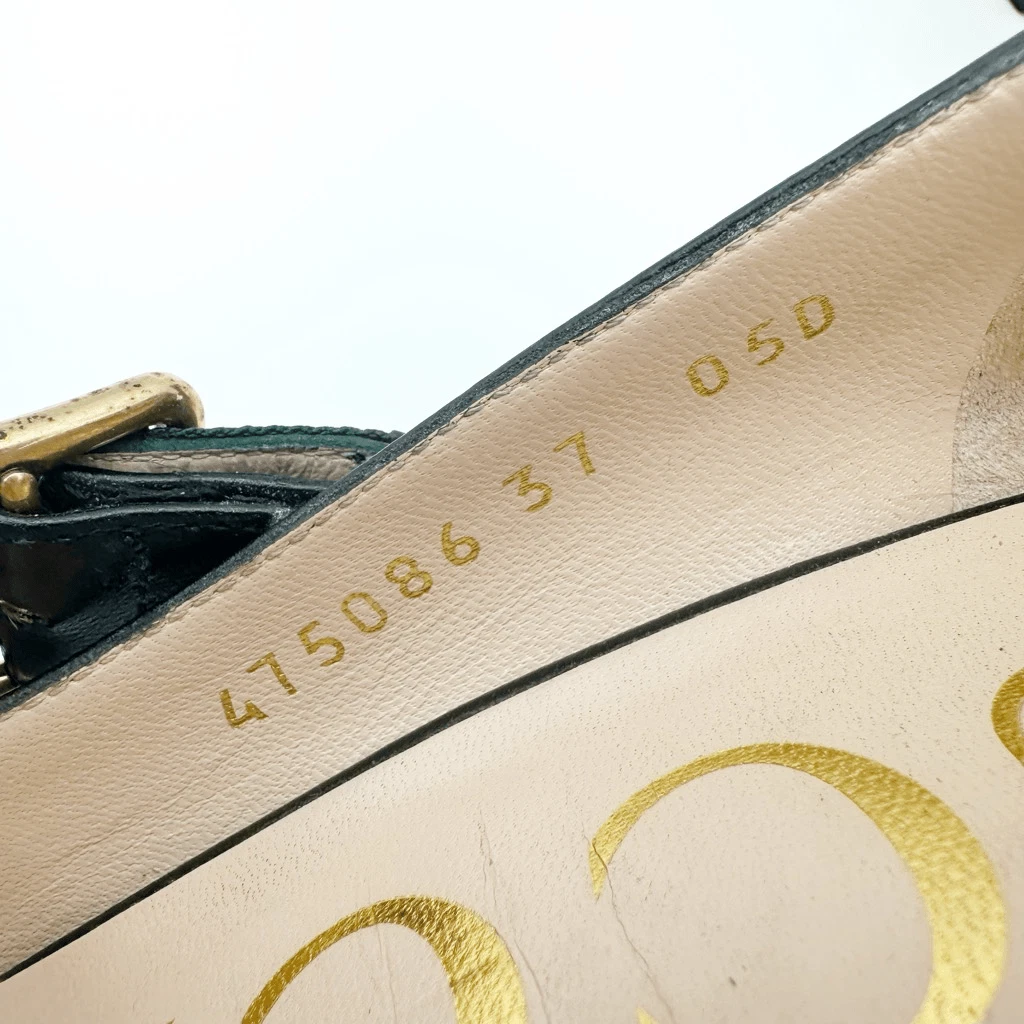 GUCCI Sylvie 黑色皮革高跟鞋 37 码 US 7 Web Mary Jane 扣带-