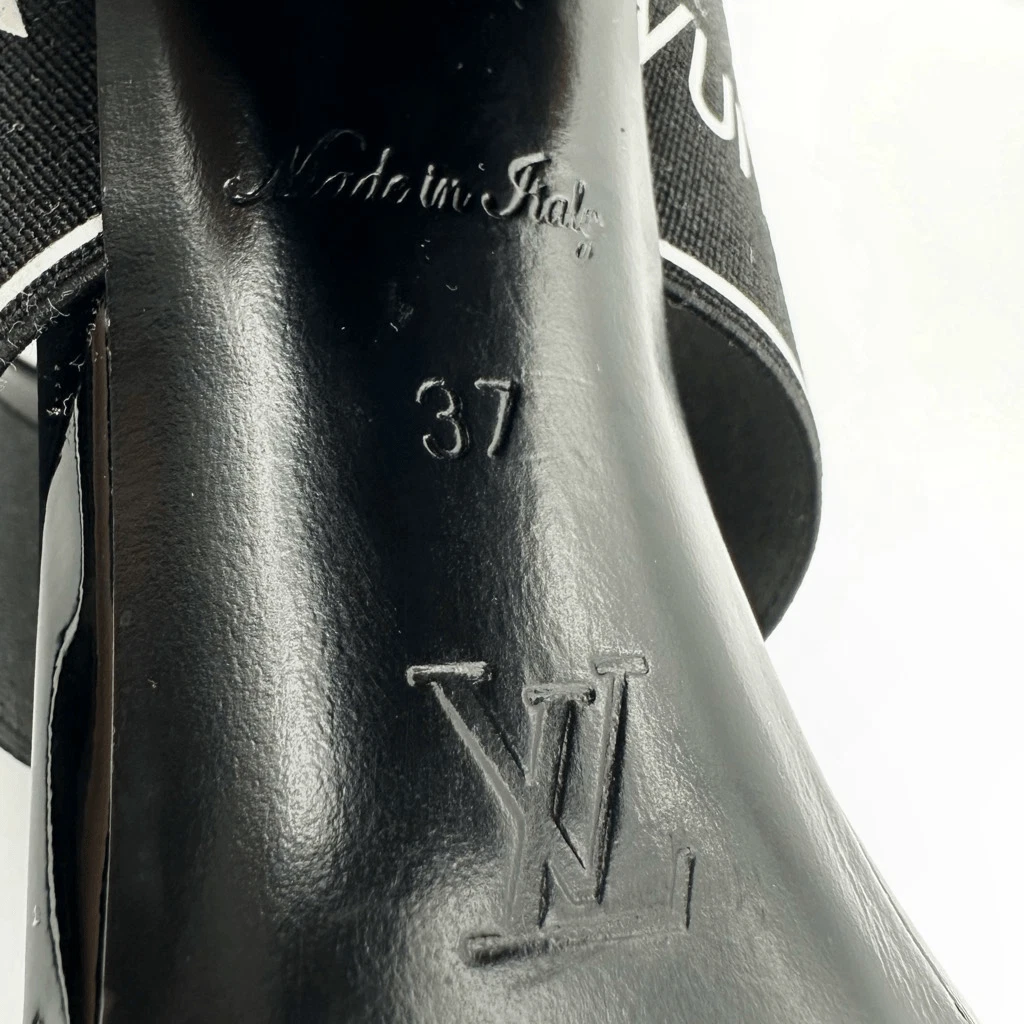 LOUIS VUITTON Trail 黑色漆皮标志凉鞋 37 码方跟-