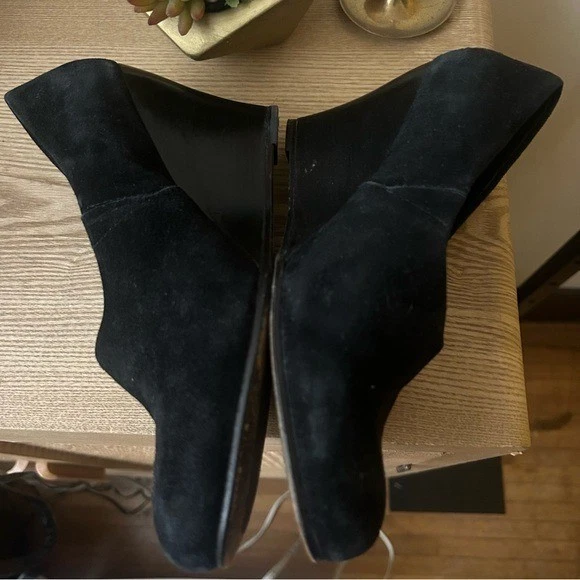 Eileen Fisher Milla 麂皮绒楔形鞋跟高跟鞋皮鞋黑色经典 7.5 码-