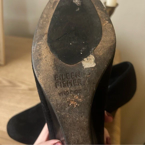 Eileen Fisher Milla 麂皮绒楔形鞋跟高跟鞋皮鞋黑色经典 7.5 码-