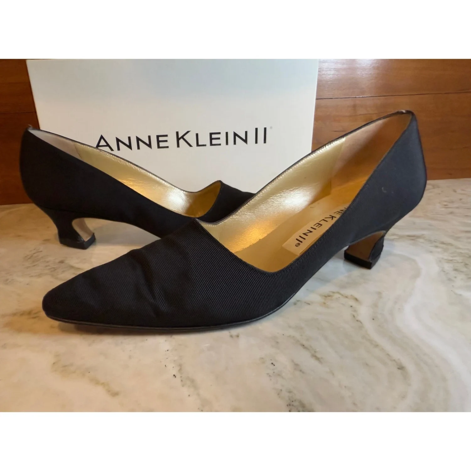 复古 Ann Klein II 多拉罗缎低跟高跟鞋黑色 8N-