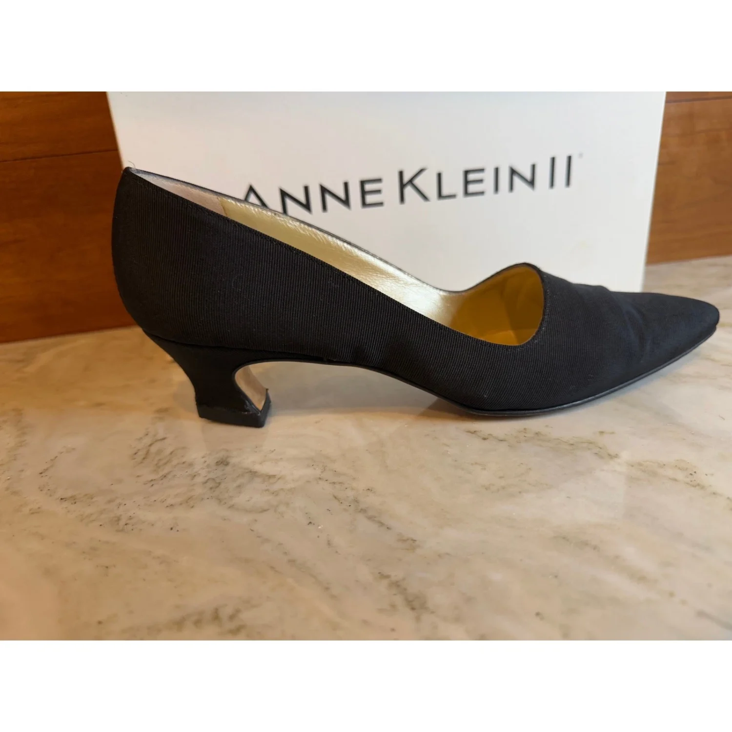 复古 Ann Klein II 多拉罗缎低跟高跟鞋黑色 8N-
