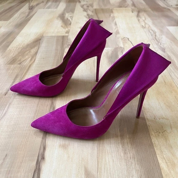 Aquazzura Pumps女式美国8.5欧元38.5 Fuschia粉色麂皮绒皮革高跟鞋鞋-