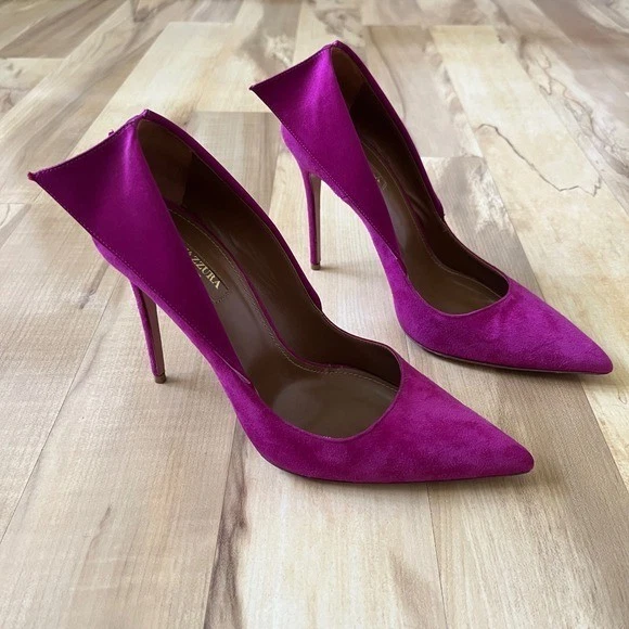 Aquazzura Pumps女式美国8.5欧元38.5 Fuschia粉色麂皮绒皮革高跟鞋鞋-