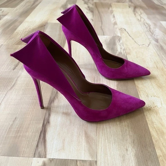 Aquazzura Pumps女式美国8.5欧元38.5 Fuschia粉色麂皮绒皮革高跟鞋鞋-